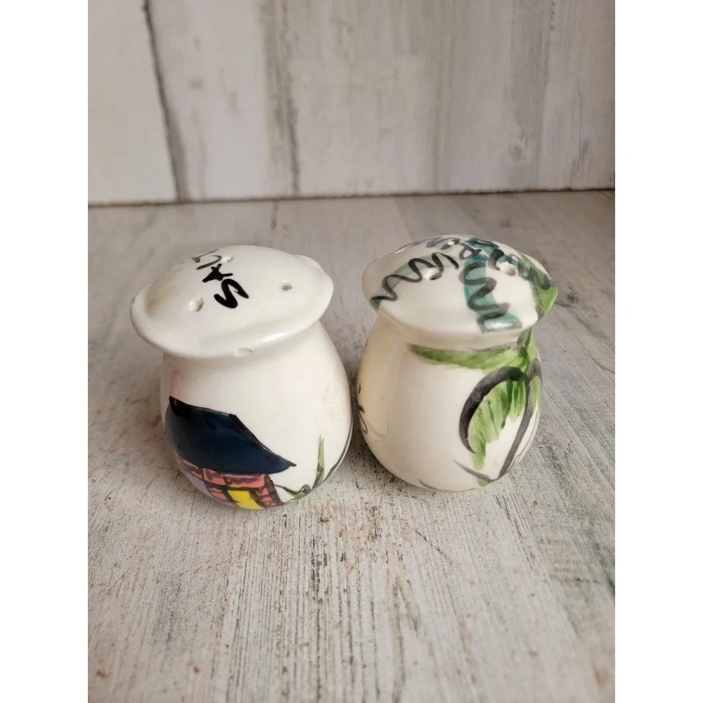 Nevis vintage salt pepper shaker house landscape ceramic set kitchen